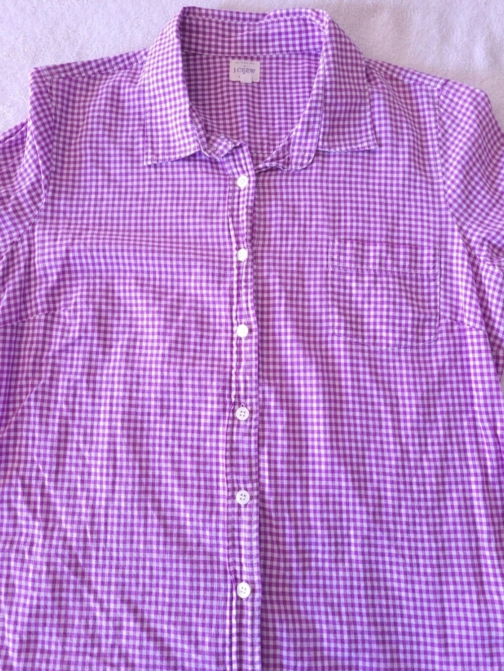 J. Crew Perfect Shirt Long Sleeve Gingham Check Purple Button Front Sz Medium